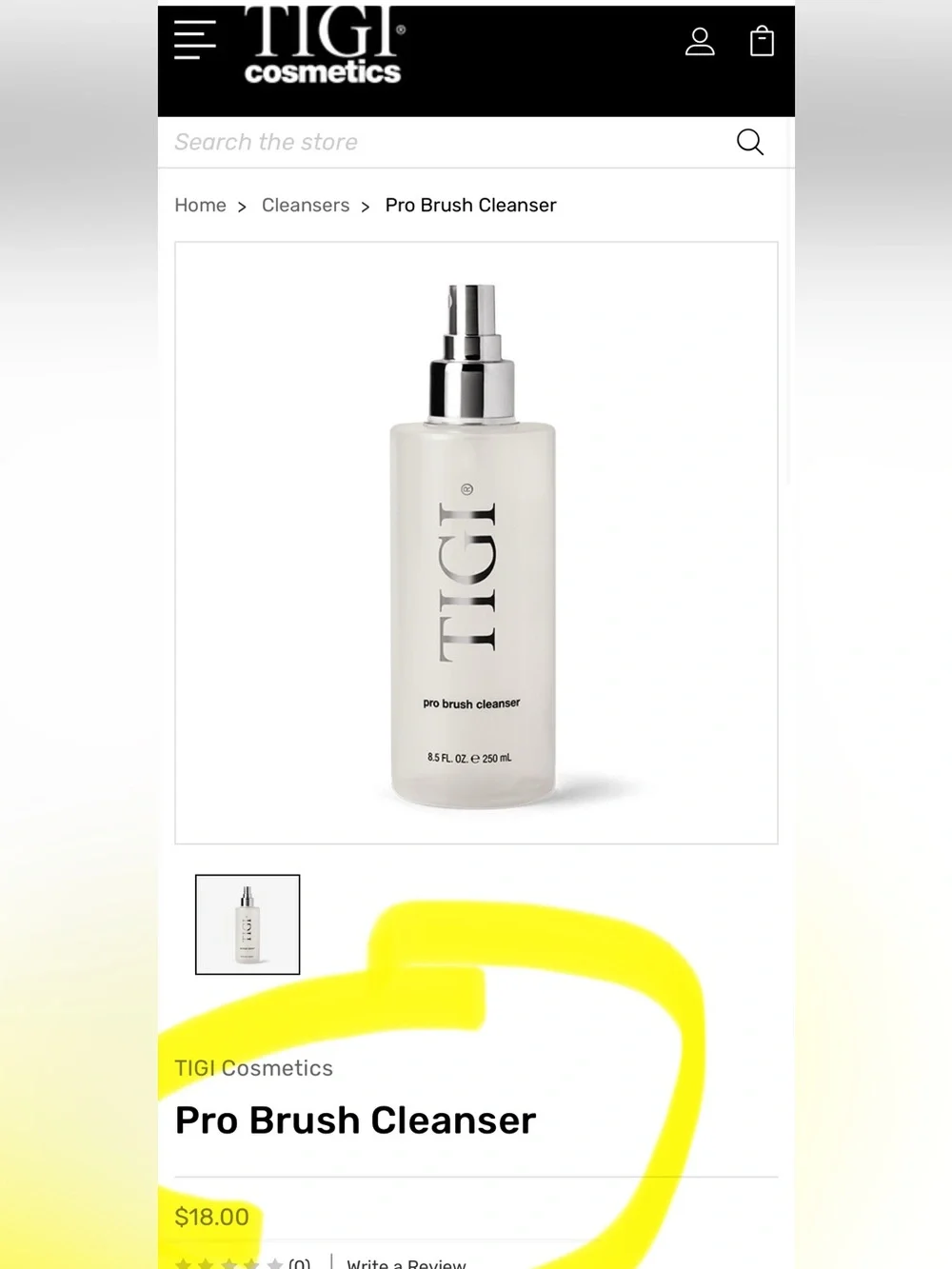 TIGI Clear & Silver Pro Brush Cleanser Bottle
